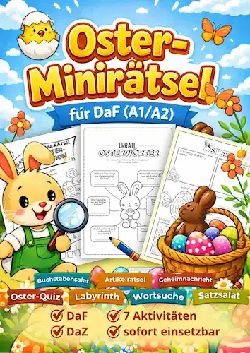 Wielkanoc niemiecki A1–A2 – mini-zagadki i karty pracy PDF | Ostern DaF