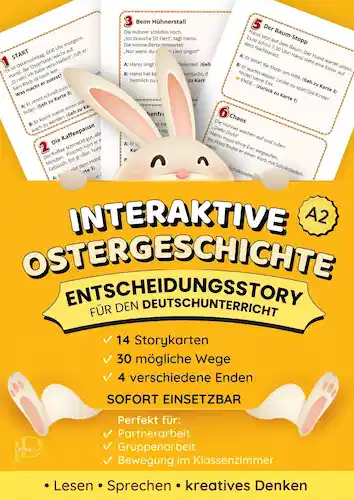 Wielkanoc niemiecki A2 – interaktywna historia (14 kart decyzji) PDF | Deutsch - Ostergeschichte
