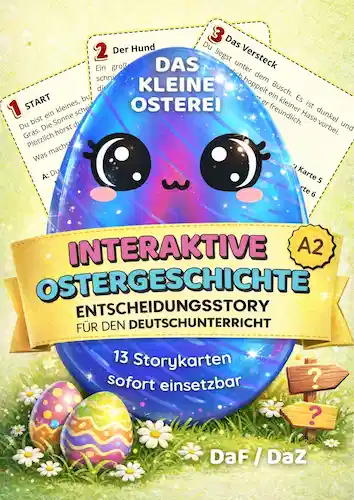 Wielkanoc niemiecki A1/A2 – interaktywna historia (13 kart decyzji) PDF | Ostergeschichte auf Deutsch