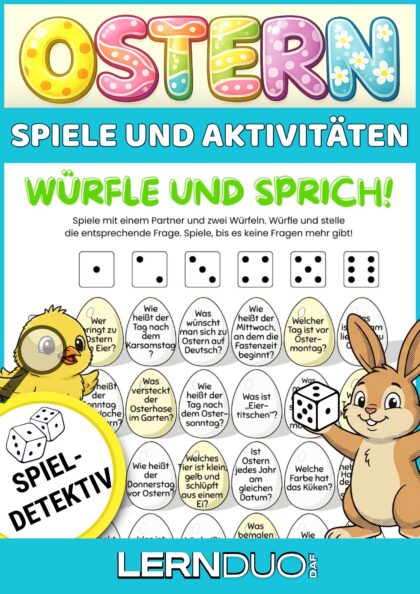 Wielkanoc niemiecki A1–A2 – gry językowe (bingo, domino, quiz) PDF | Ostern DaF