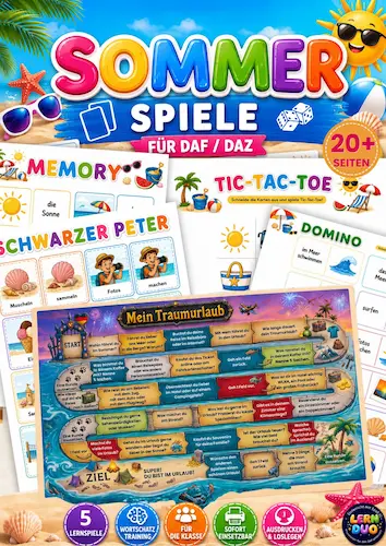 Sommer - 5 Spiele für DaF/DaZ | Domino, Memory, Brettspiel, Tic Tac Toe, Schwarzer Peter
