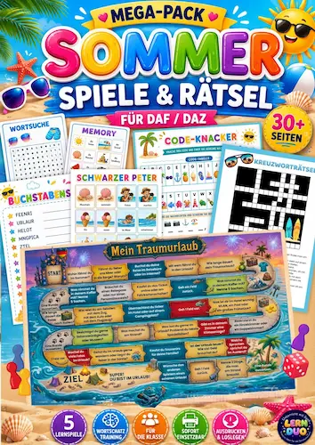 Sommer Mega-Pack - Spiele und Rätsel | Domino, Memory, Brettspiel, Kreuzworträtsel